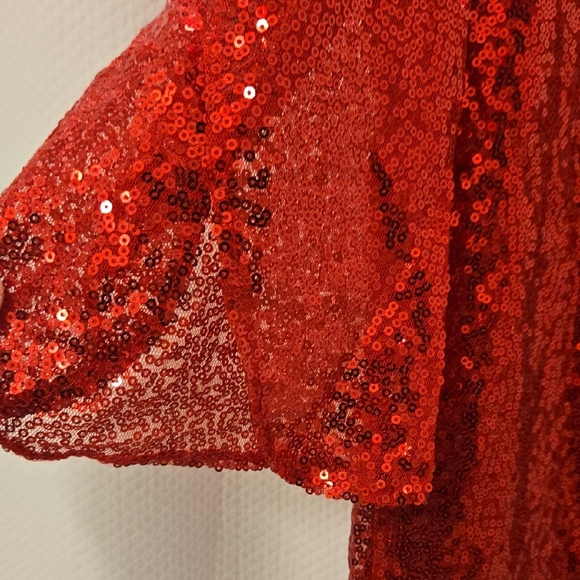NY Collection Sparkling Red Sequin Blouse - Picture 6 of 7